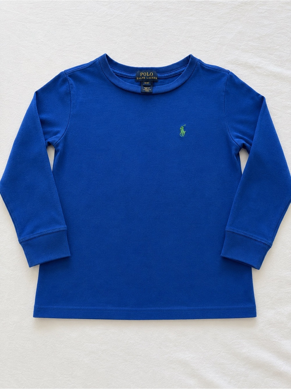 Polo by Ralph Lauren Royal Blue Long Sleeve Crewneck Tee with Green Logo